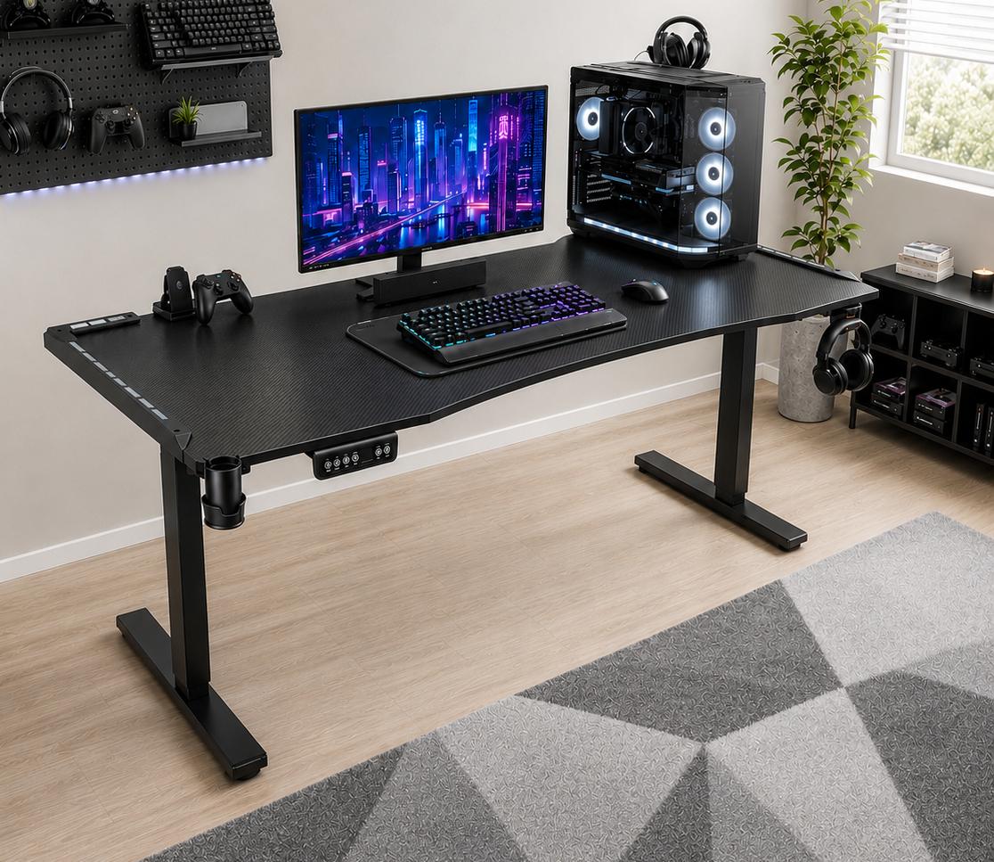 The desk set up in daylight